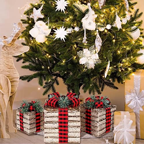 Осветлена кутии за подароци Божиќна декорација, сет од 3 светлосни кутии украс предводен предводен божиќен декорација на отворено