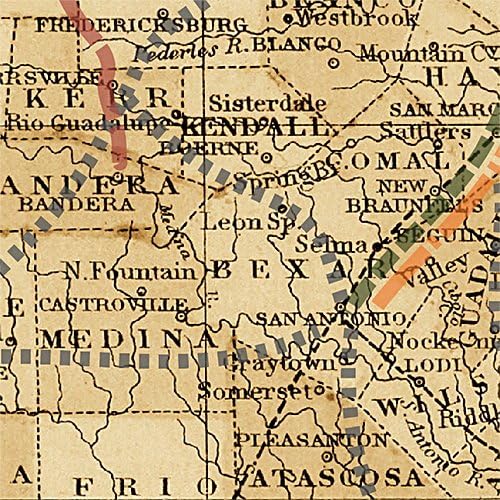 1876 Голем Тексас &засилувач; Југозападниот Добиток Патеки Мапа 2-Ри Ед.