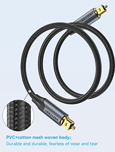 Вентент дигитален оптички аудио кабел најлонски плетенка влакна, тенок метал кутија, златен позлатен приклучок, 6,6 ft тослинк оптички