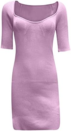 Фрагрен корсет фустан за жени секси, женски мода еластичност на вратот краток ракав цврст боја тенок фустан