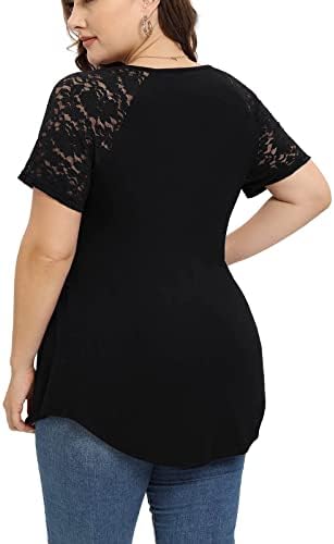 Женска летна маица против вратот крцкав блуз чипка чипка шуле од кратки ракави маички заоблени врвови на полите на врвовите на врвовите