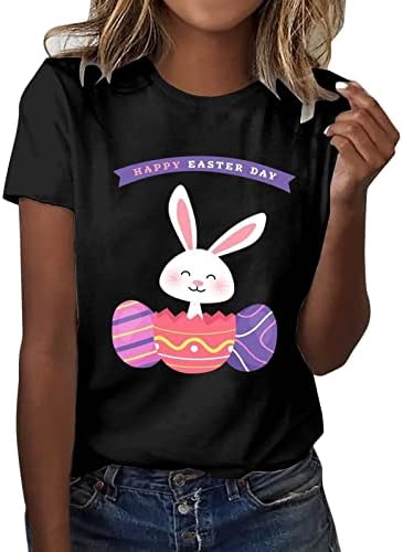 Врвови за жени, женски летни маици 2023 година на Велигденски ден краток ракав, блуза, обична маица, симпатична зајаче туника