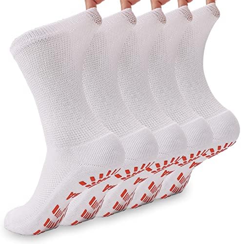 Аронано дијабетични чорапи за мажи жени кои не се лизгаат болнички чорапи Бамбус, необврзувачки екипаж чорапи 5 пара