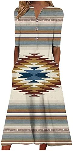 Lmdudan Maxi Фустани за жени летни модни цветни принтрики кратки ракави кафтан фустани обични лабави џебови долг фустан