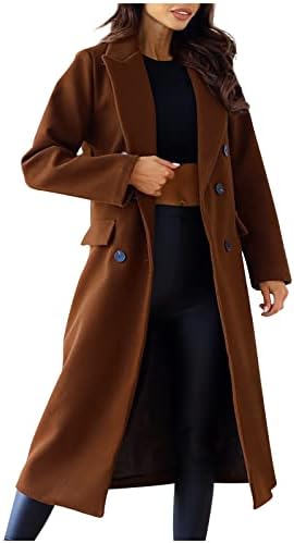 Долги палтови за ровови за жени волна палто блуза со двојно гради со двојно гради, лапел јакна Класичен фенси палто