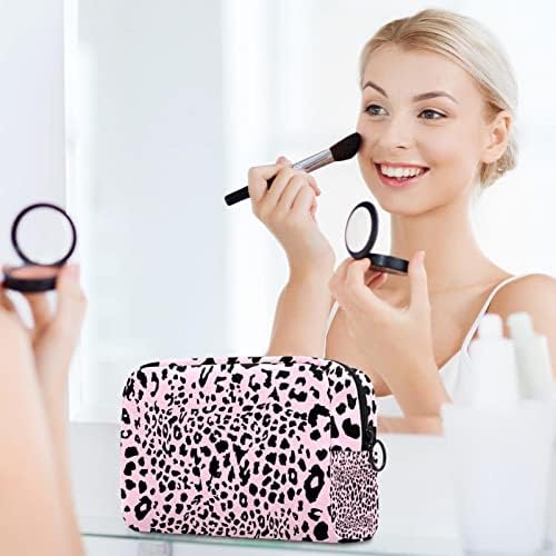 Козметички Случај Бледо Розова Леопард Печати Мека Патент Торбичка Патување Козметички Организатор За Жени И Девојки