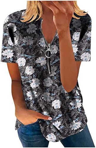 Врвови за тренингот на MrGiinri за жени 2023 летни кошули со краток ракав, фустани случајна половина патент против вратот блуза