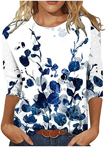 3/4 кошули со ракави жени обични летни врвови трендовски фустани блузи 2023 есен мода симпатична маичка екипа на вратот на вратот