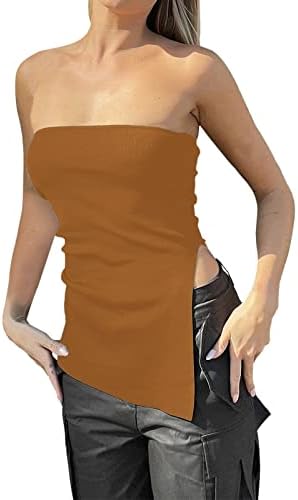 Womenените без ремен плетенка плетена цевка од горниот асиметричен пресек полите цврсти тенок вграден секси излегување на резервоарот