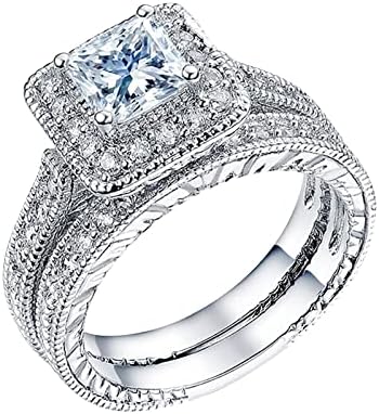 Rings Resin сет од 2 парови принцеза исечете дијамантски сет прстен моден луксуз жени ангажман свадба накит женски модни прстени