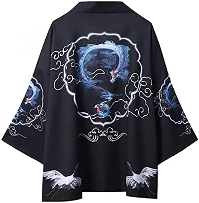 Xxbr mens јапонски стил кимоно, 3/4 ракав отворена предна лесна јакна кардиган палто лето плажа бањарка надворешна облека