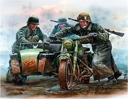 Master Box MB35178 WWII германска армија Војник на моторцикл, сцена, сцена во сцена 4 парчиња, пластичен модел