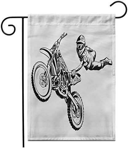 Adowyee 12 x 18 Градинарско знаме мотоцикл скок на сив велосипед нечистотија слободен стил на отворено двострана декоративна куќа двор