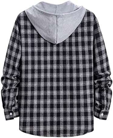 Мажите случајни есен и зимска карирана печатена кошула со качулка јака со долга ракав блуза кошула се потсмеваат на вратот на желката
