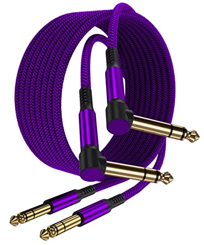 Elebase 1/4 инчен TRS инструмент кабел 10ft 2-пакет, десно-агол на директно 6,35 mm машки џек стерео аудио кабел, 6,35 балансирана