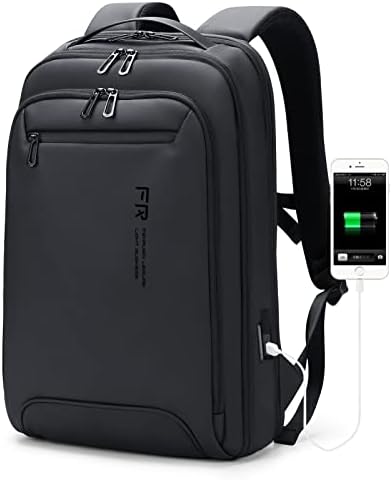Фенруен Бизнис патувања ранец за мажи, 15,6 инчен лаптоп ранец отпорен на вода со лесна работа/колеџ компјутерски ранец со USB