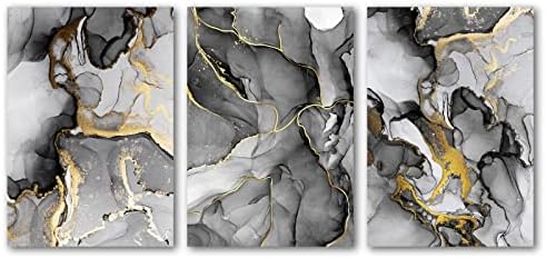 Црно -златно мермерно платно wallидна уметност апстрактна мермерна сликарство апстрактно црно -бело платно отпечатоци за дневна соба декор сива и златна мермерна wall