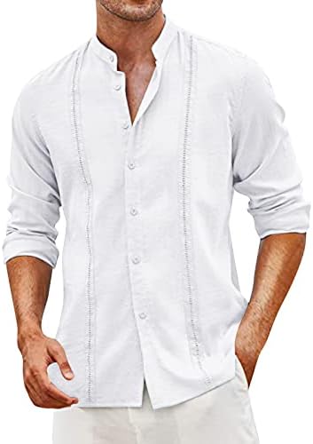 2023 Нови мажи пролет и лето модна обична цврста боја памук и копче за јака со долга кошула со долги ракави со долг ракав
