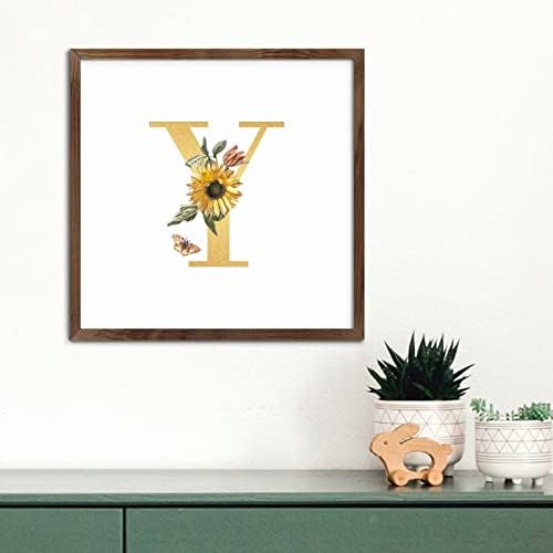 Почетна буква y Монограм златен сјај врамен wallиден знак за семејство, семејство artидна уметност декор рустикална зеленило растенија знаци