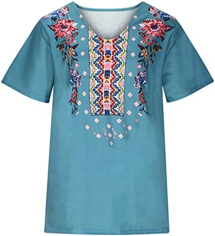 Маичка за блуза за жени есен лето 2023 облека трендовски краток ракав памук против вратот цветна графичка обична блуза 7n
