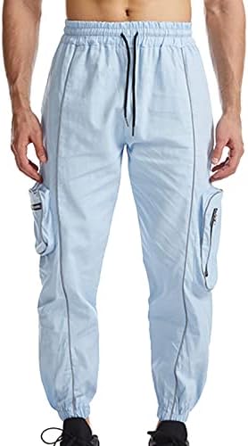 Miashui Mens Cargo Pants опуштени се вклопуваат со џебови рефлектирани половини со цврсто влечење и панталони машки кујнски панталони