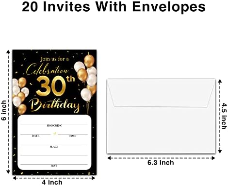Картички За Покана за 30-ти Роденден Со Пликови - Класична Златна Тема Пополнете Ја Празната Роденденска Забава Покани Картички,