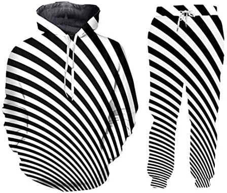 Unisex црни бели ленти 3D печатење спортска облека хип хоп џемпер и панталони сет од 2 аспиратори