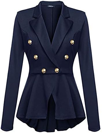 Andongnywell Women Solid Color Rüschen Knopf Blazer Lange Hülse Büro Jacken Anzug Elegant Freizeit Schlank јакна