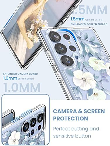 Дагоро За Samsung Galaxy S23 Ултра Случај со Калено Стакло Заштитник На Екранот, Девојки Жени Кристално Јасни Кутии Цвет Шема, Тенок Одговара