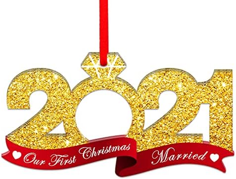 ФАКРАФТ Нашите први Божиќни украси за оженети 2021 Прв Божиќ како г -дин и г -ѓа украс, ринг 2021 во облик на Божиќна свадба