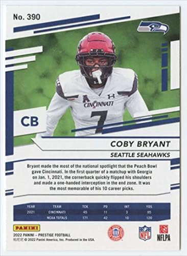 2022 Panini Prestige 390 Coby Bryant RC Rocie Seatele Seahawks NFL Football Trading Card