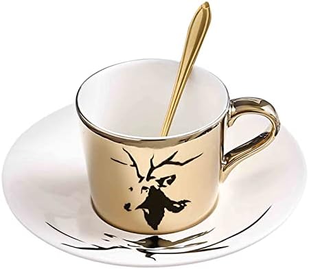 Смешни чаши за кафе, сет, уникатна чаша за кафе, кафе, сет со чинија и лажица, подвижна рефлексија Креативно керамичко кафе, рефлексија ќе се