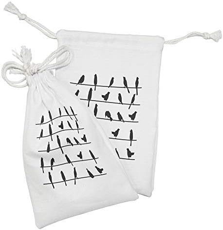 Необични птици на жица од торбичка од ткаенина од 2, апстрактни црни ластовици кои се караат на хоризонтални линии на обична позадина,
