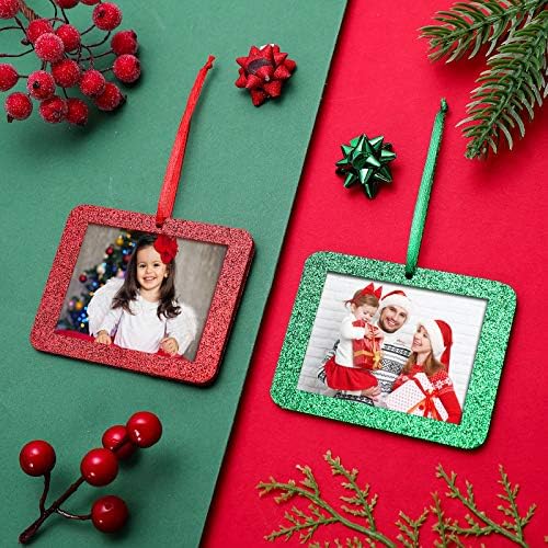 JETEC 36 парчиња Божиќни фото украси рамки Мини почувствувајќи сјај виси фото рамка Мала празнични рамки за новогодишни украси за