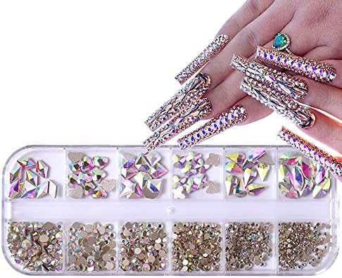 Сет на шарми за уметност на нокти - starsвезди на срцата за нокти Аб кристали нокти rhinestones сјае дијамант за жени декорација на