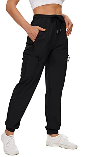 Micosonенски женски случајни брзо суво пешачење панталони со лесни патенти џебови џебови со џокери за еластична половината атлетски џогери