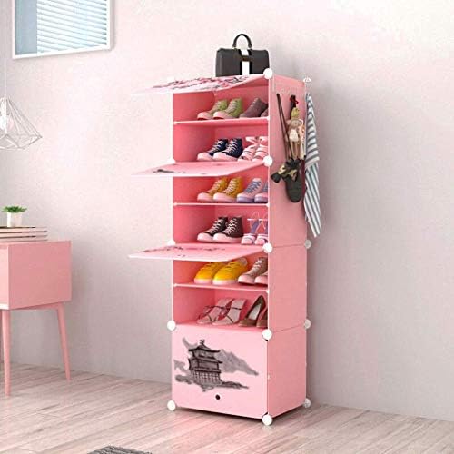 Дингиц повеќеслоен дом Едноставен розов кабинет за чевли, Едноставен склоп на решетки за чевли, пластика, 44x32x127cm