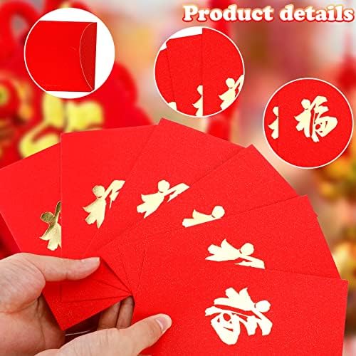 12 парчиња Кинески Црвени Пликови, 6, 69х3, 54во Кинеската Нова Година Црвени Пликови Среќни Пари Џебови Хонг Бао Пликови Подароци Готовински Пликови
