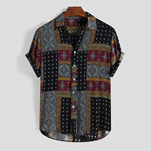 Копче за маички за кратки ракави со кратки ракави, машка Хаваи Шарена лента лето лабава лесни кошули блузи врвови