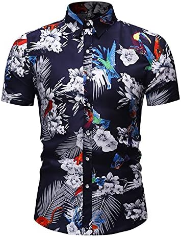XXBR машки случајни копче надолу со кратки ракави на хавајски кошули одговараат на плажа цветни 2 парчиња за одмор на тимови за одмор