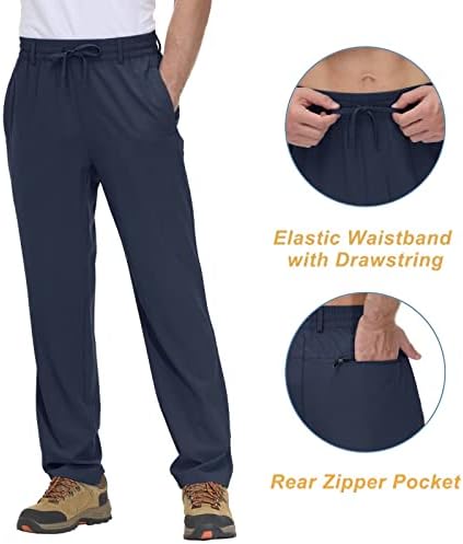 Машки за пешачење со машка машка панталони со џебови со џебови Брзо суво лесна еластична половината за влечење панталони за тренингот за трчање