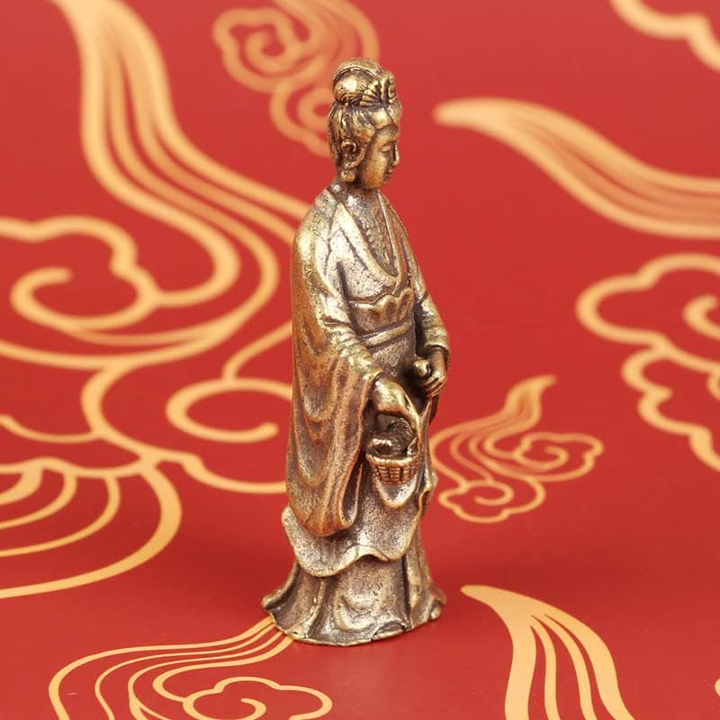 џангруиксуан-продавница黄铜做旧提篮观音菩萨佛像桌面摆件仿古文玩老铜器观音像