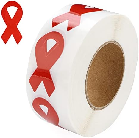 Мали налепници за подигнување на свеста за црвена лента - Мали налепници во форма на црвена лента за срце, СИДА/ХИВ свесност и