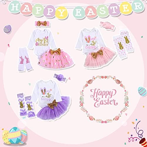 Xifamniy бебе девојки Мојата прва велигденска розова облека новороденче 3 парчиња зајаче туту ромпер фустан за зајаци за зајаци