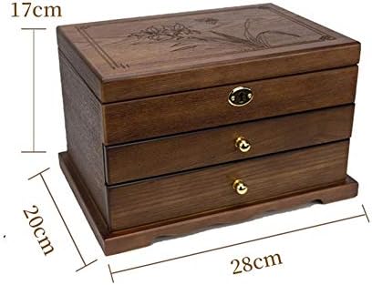 Кутија за накит дрвена кутија за складирање накит со брава накит кадифена кутија за накит дома ретро обетки ѓердан нараквица кутија за
