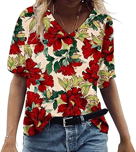 Женски летни врвови преголеми маици за жени за жени цветни печати маички лесни блузи гроздобер графички маици