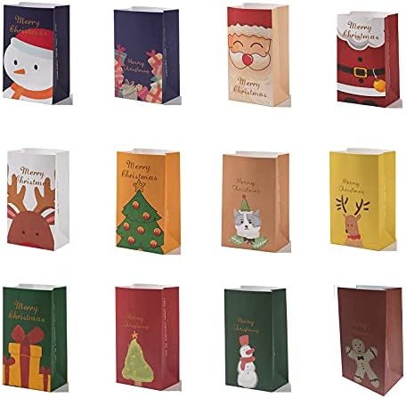 АОЕ 12 парчиња Средно Премиум Божиќни Торби За Подароци-Класична Сорта Крафт Подарок Рефус Божиќ Нова Година Бонбони Третираат Кеси