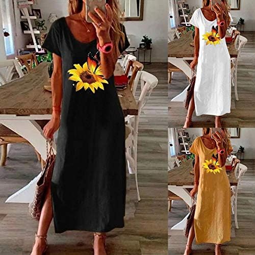 Фустани за жени Елегантни летни летни обични маички фустани со кратки ракави занишани сончоглед Сончоглед печатени тунични фустан буги