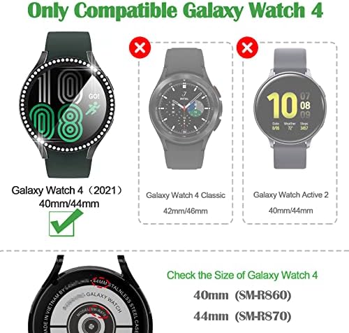 Случајот за блинг компатибилен со Samsung Galaxy Watch 4 40mm Case Protector Case, заштитниот капак на Crystal Diamond Yuvike со калено стакло 6 пакувања