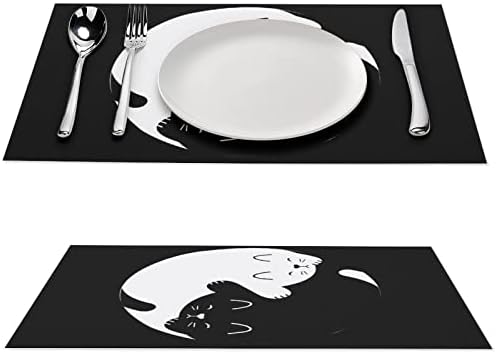 Црна бела мачка јин јанг ПВЦ Манчиња за маса што се перат за подлога за табели за табели за трпезариска маса за трпезариска маса